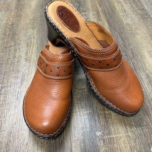 BOC Ladies Brown Leather Bronze Studded Clogs‎ Wedge Heel Mules Slides